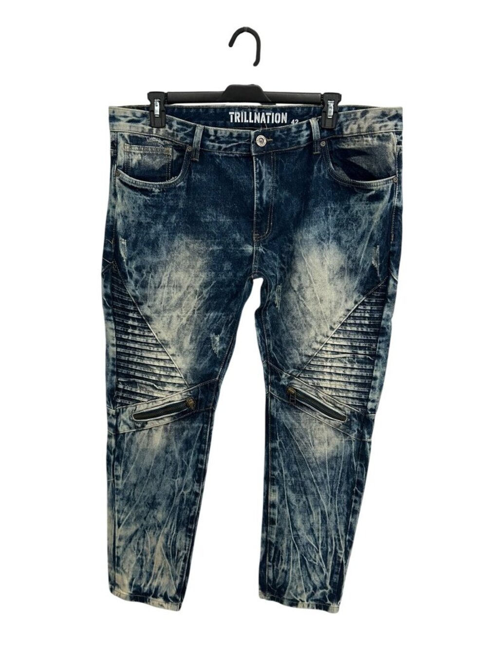 Trillnation Mens Acid Wash Denim Jeans With Zipper Accents Size 42 Blue